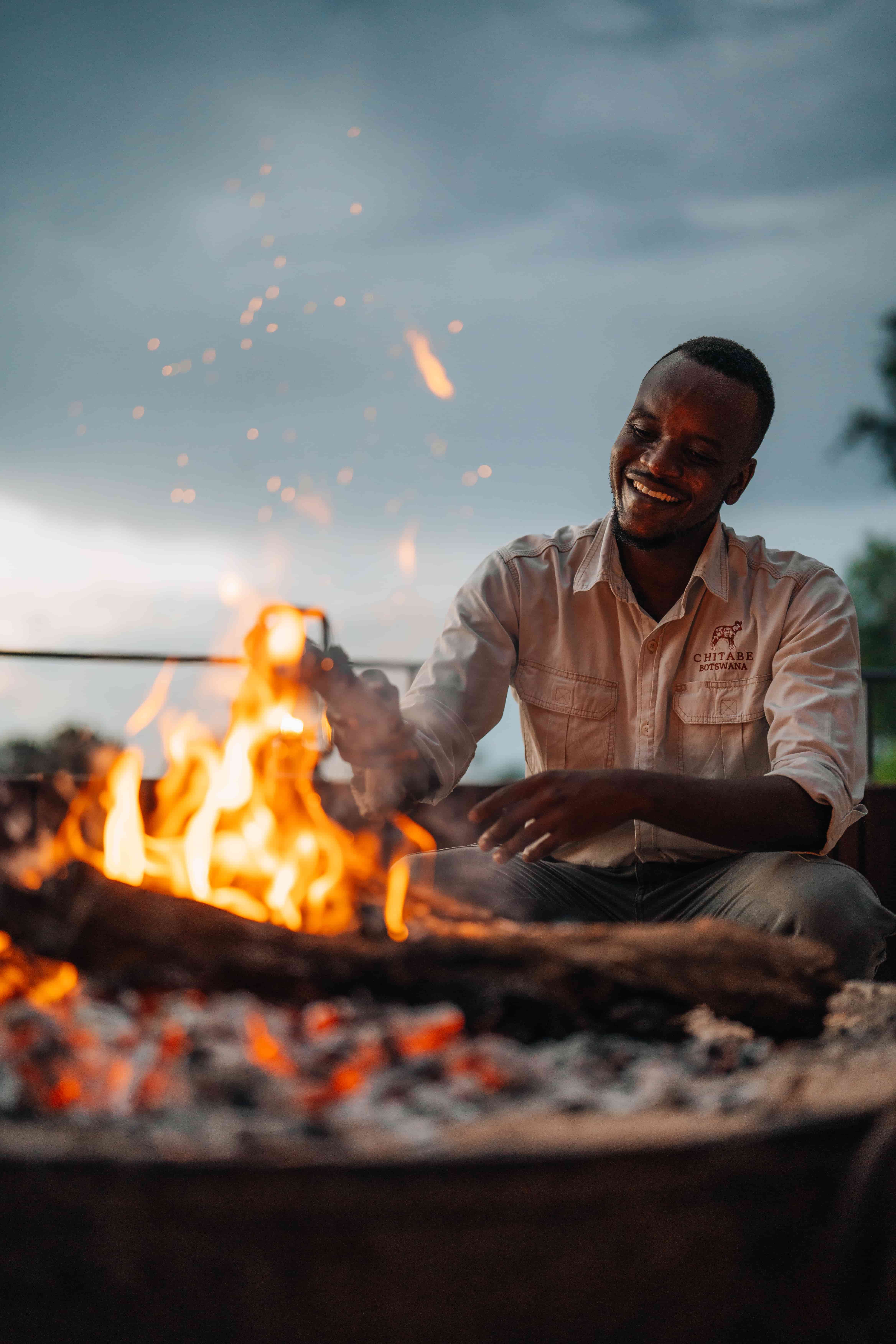 Evening fire pit at Chitabe Lediba Okavango Delta Botswana