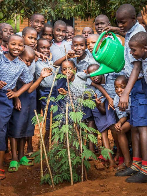 School Kids Planting Trees In Akagera National Park Rwanda
