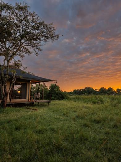 Wilderness Mara Guest tents allow for perfect sunset viewing in the calm of the Masai Mara
