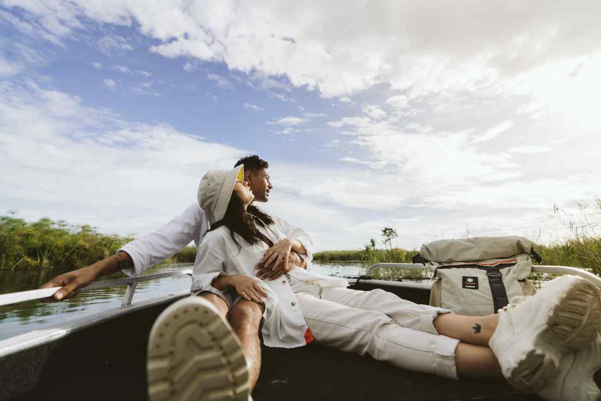 Couple enjoying luxury safari experience in Botswana wilderness