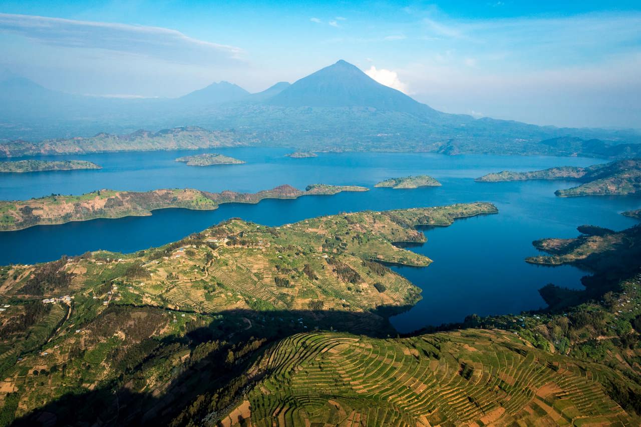 Aerial view of the Virungas area in Rwanda