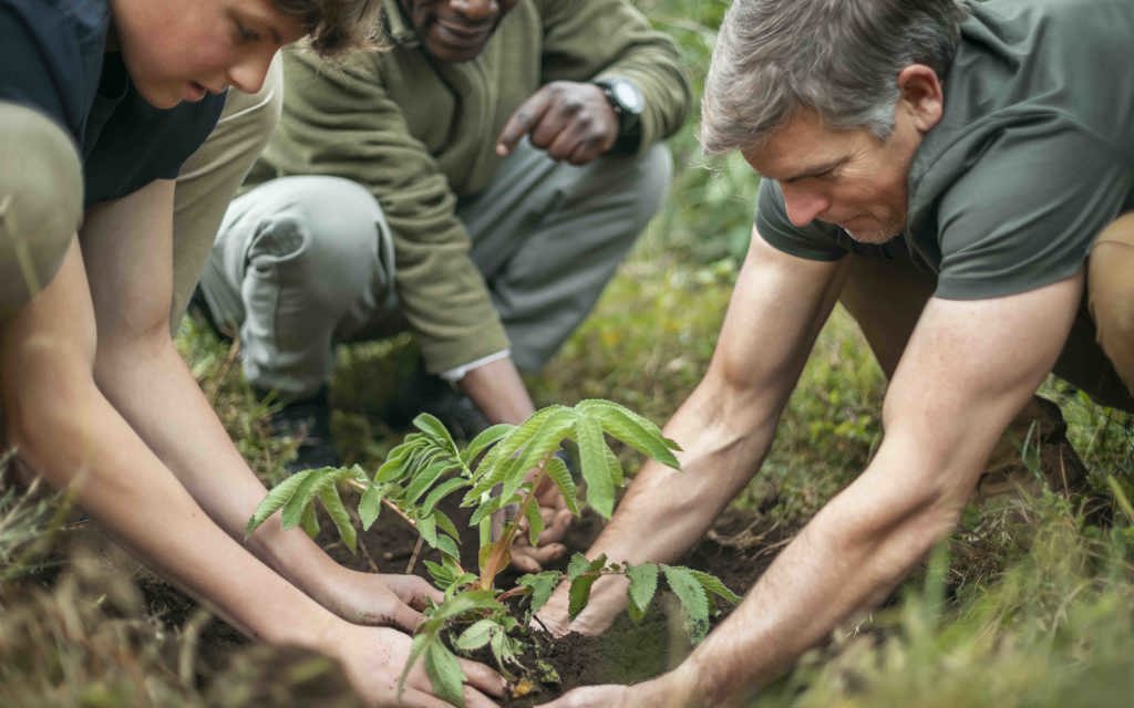 Tree planting conservation initiative in African wilderness
