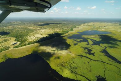 The Delta waters continue to rise during the winter months in Botswana, making aerial flights enchanting over the Delta