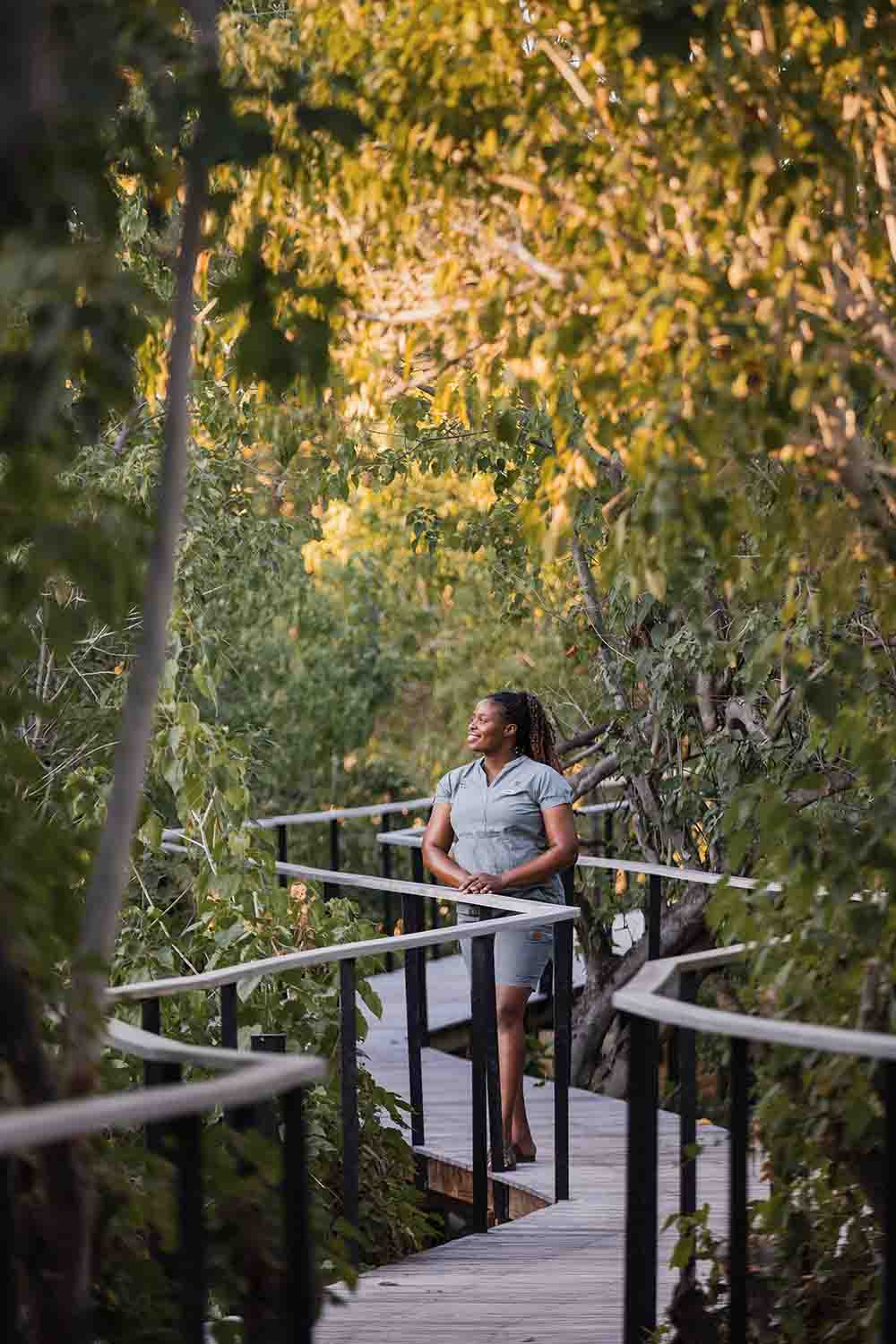 Lady enjoying the quiet of a safari mental wellbeing