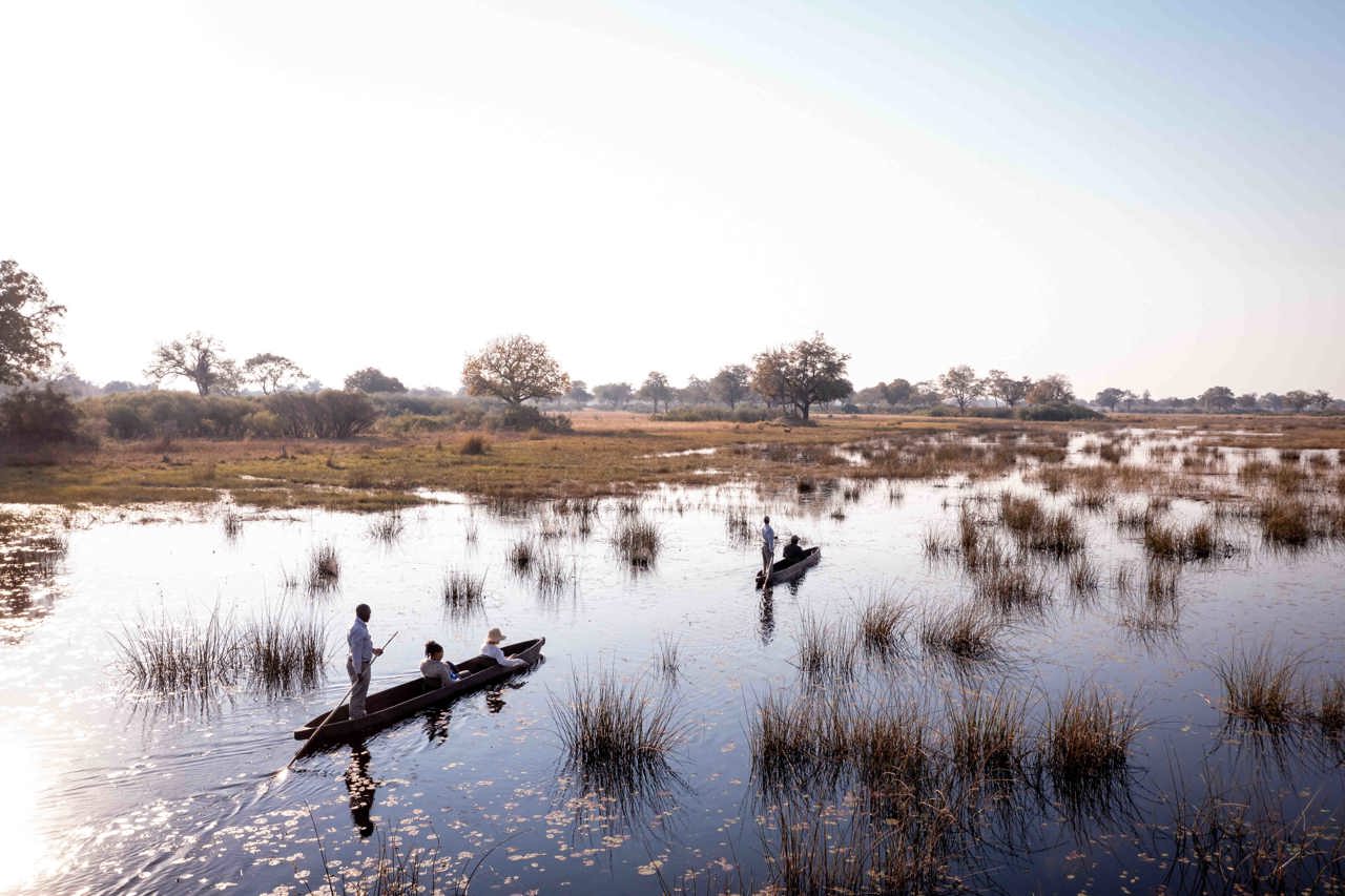 Mokoro canoe crossing the Okavango Delta