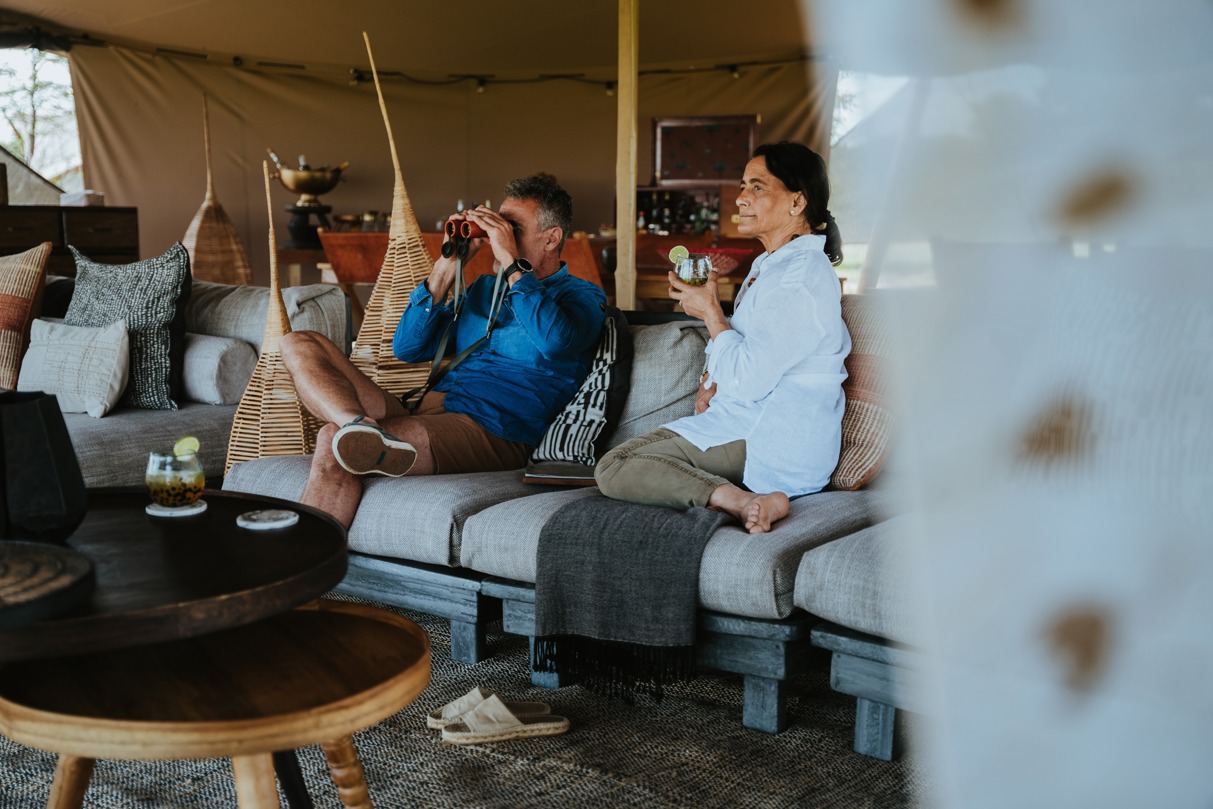 Couple relaxing on safari