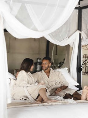 Couple at romantic room Wilderness Botswana