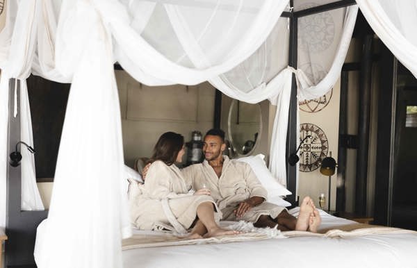 Couple at romantic room Wilderness Botswana