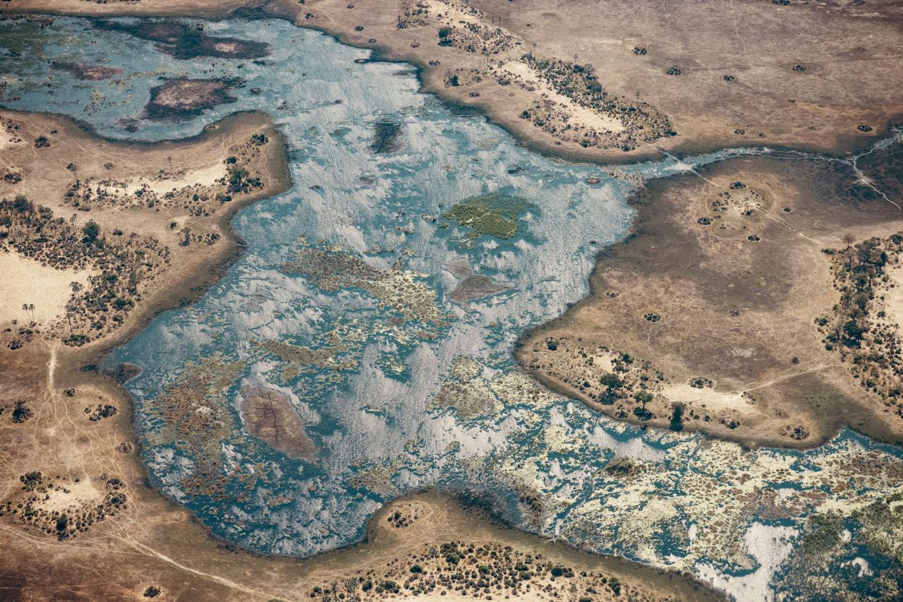 Aerial View Of The Gomoti River and the Chitabe concession in Botswana