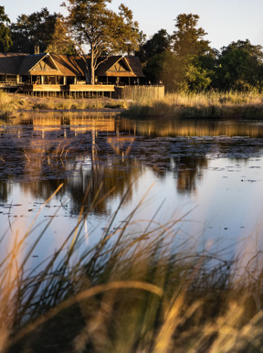 Wilderness Kings Pool Botswana Camp Aerial View with water in the channel