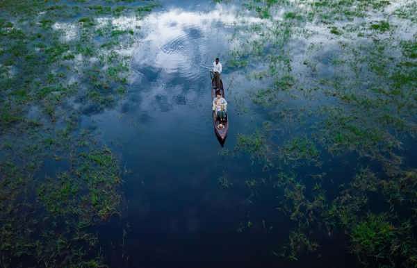 Okavango Delta waterways with mokoro canoe safari in Botswana