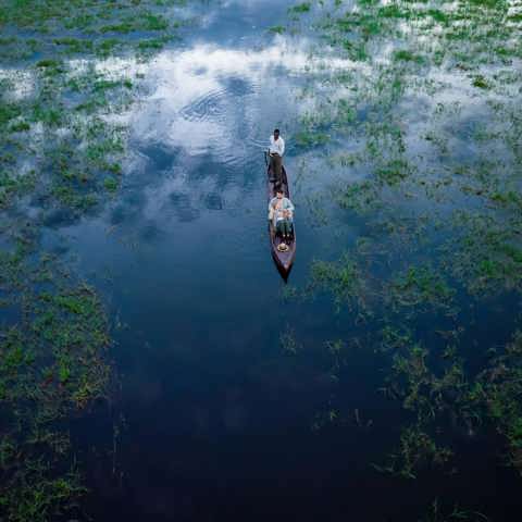 Okavango Delta waterways with mokoro canoe safari in Botswana