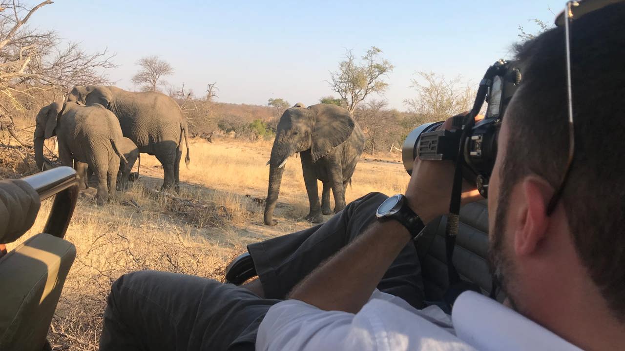 Edward photographing elephants in the Timbavati