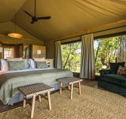 Interior of the guest tent at Wilderness Mara Kenya