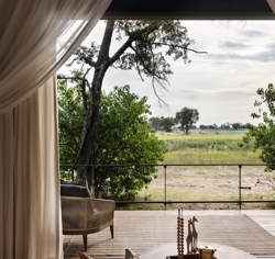 Looking over the flood plains from inside the guest suite at Wilderness Chitabe