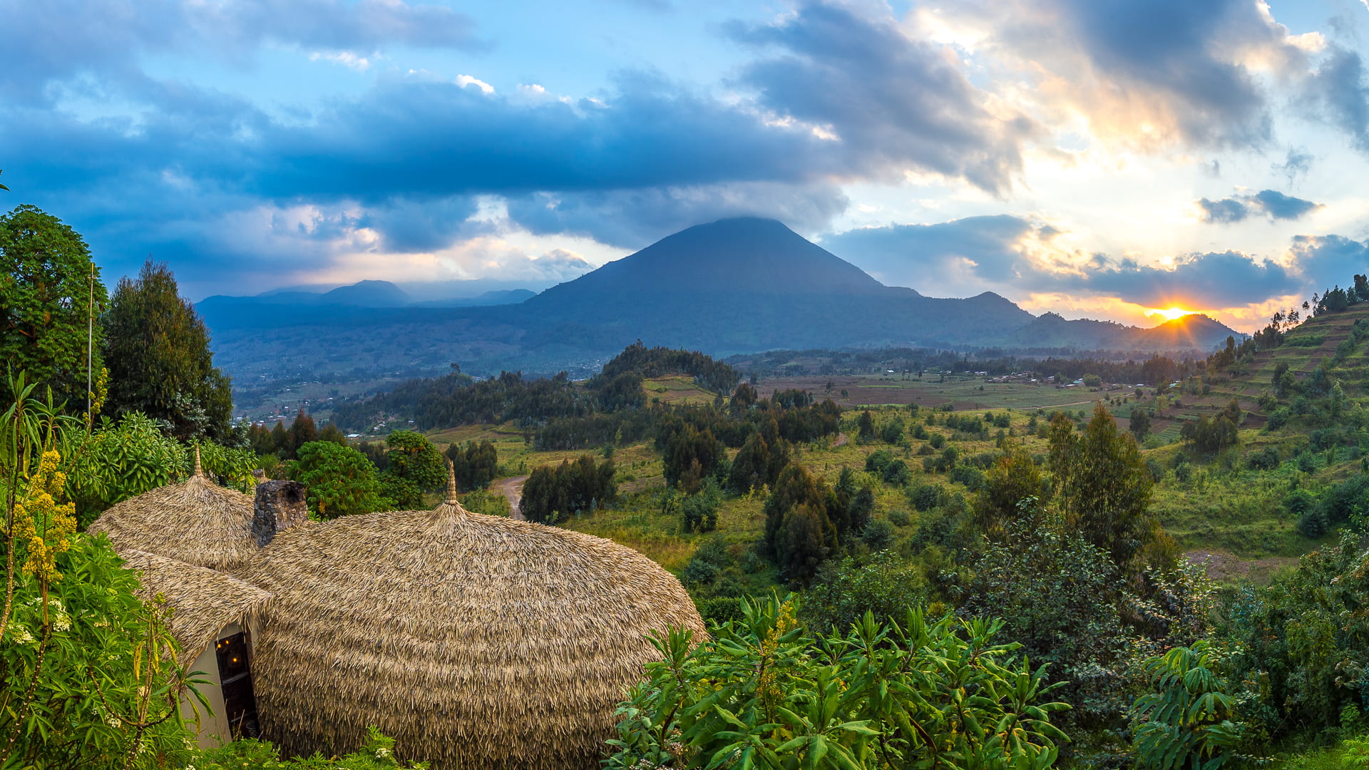 A beautiful sunset view from Wilderness Bisate in Rwanda
