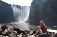 Woman at Victoria Falls after walking the gorge