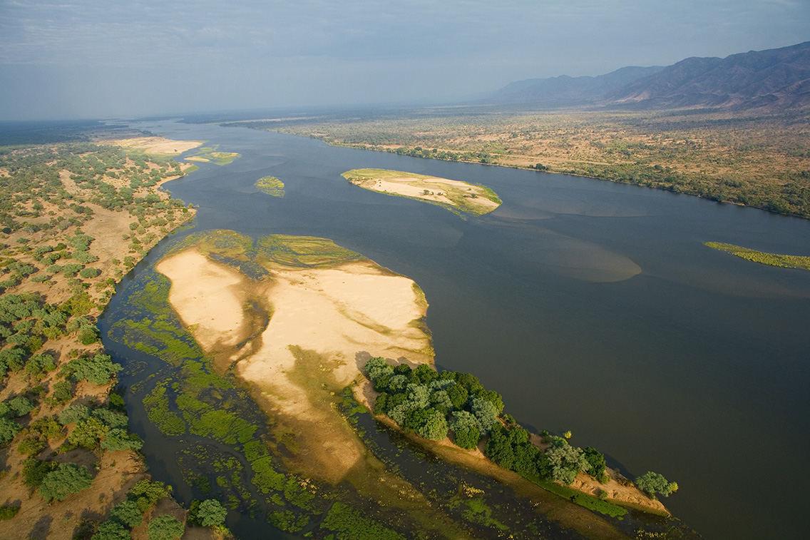 Wilderness Ruckomechi aerial view of the Zambezi River in Zimbabwe 