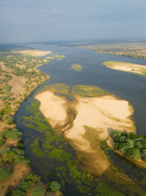 Wilderness Ruckomechi aerial view of the Zambezi River in Zimbabwe