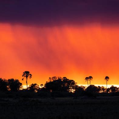 sunset and rainfall over botswana