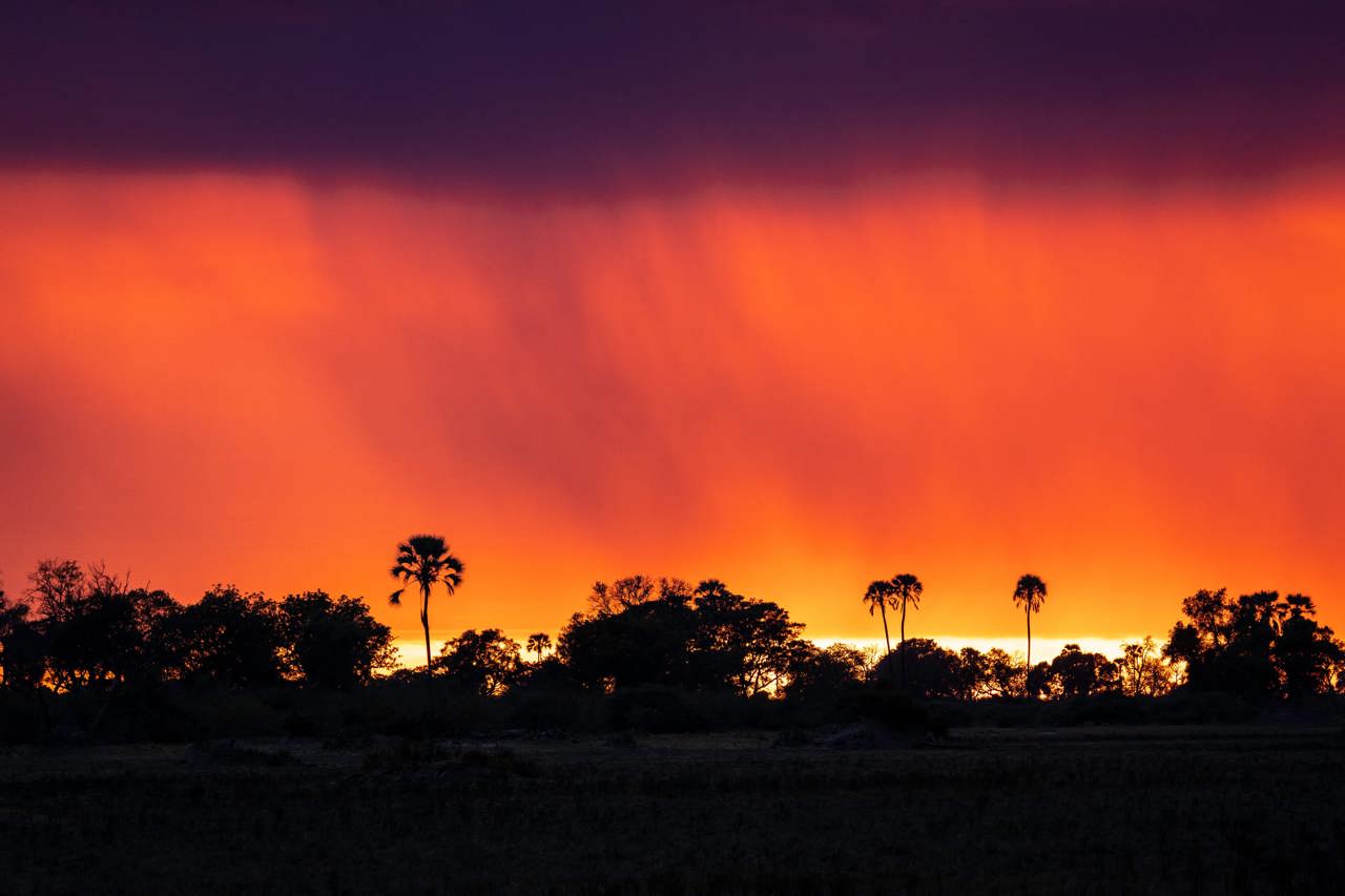 sunset and rainfall over botswana