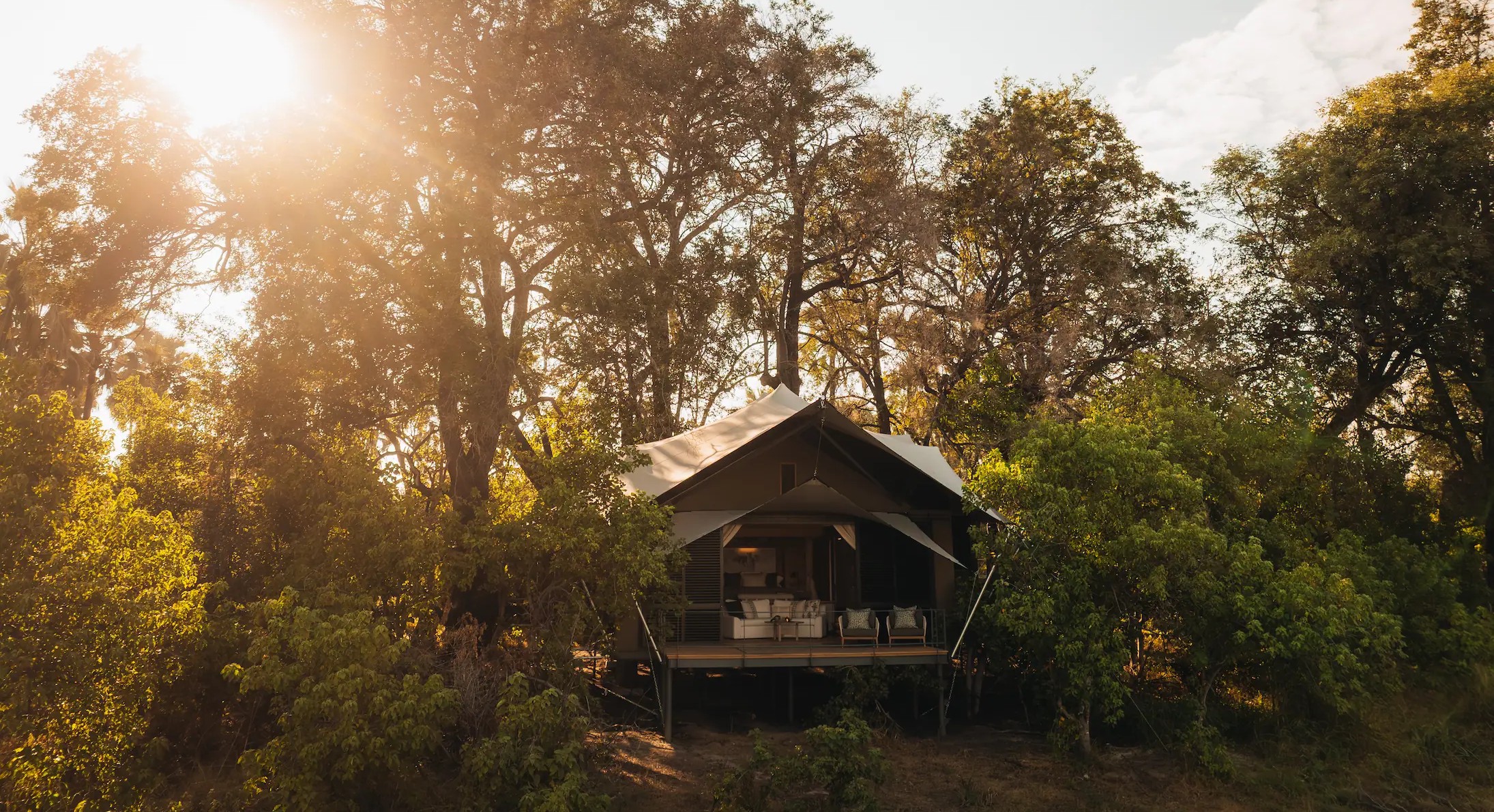 Tented suite at Wilderness Chitabe private deck over looks the Okavango Delta