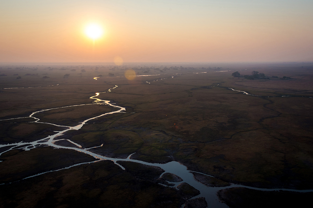 An aerial view of the meandering waterways in Wilderness Zambia 