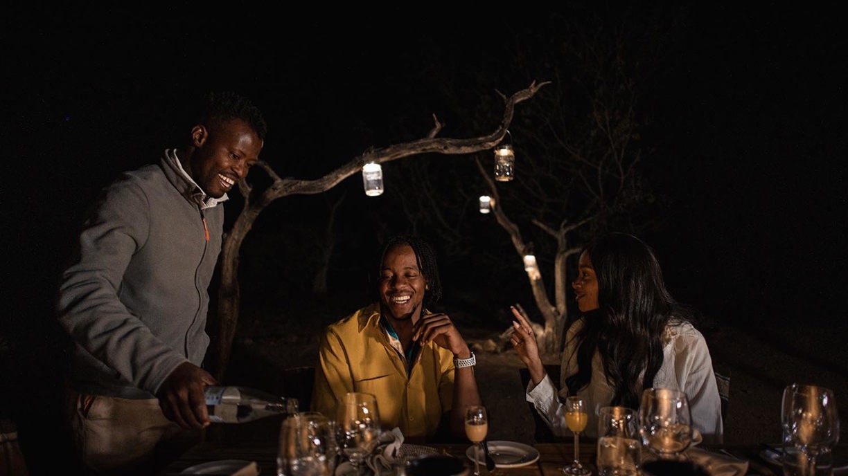 Traditional dining at the Boma at Wilderness Desert Rhino Camp