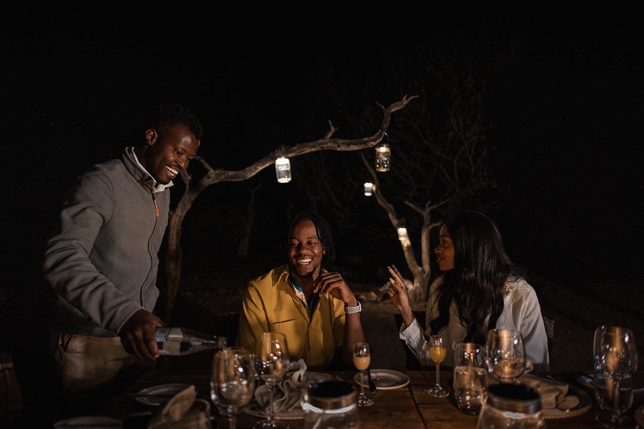 Traditional dining at the Boma at Wilderness Desert Rhino Camp